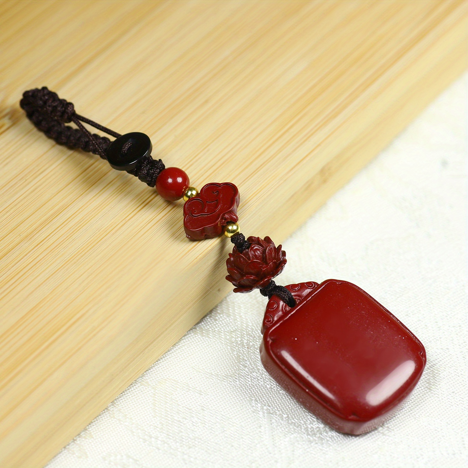 Cinnabar Auspicious Cloud Ruyi Lock Lotus Pendant Keychain